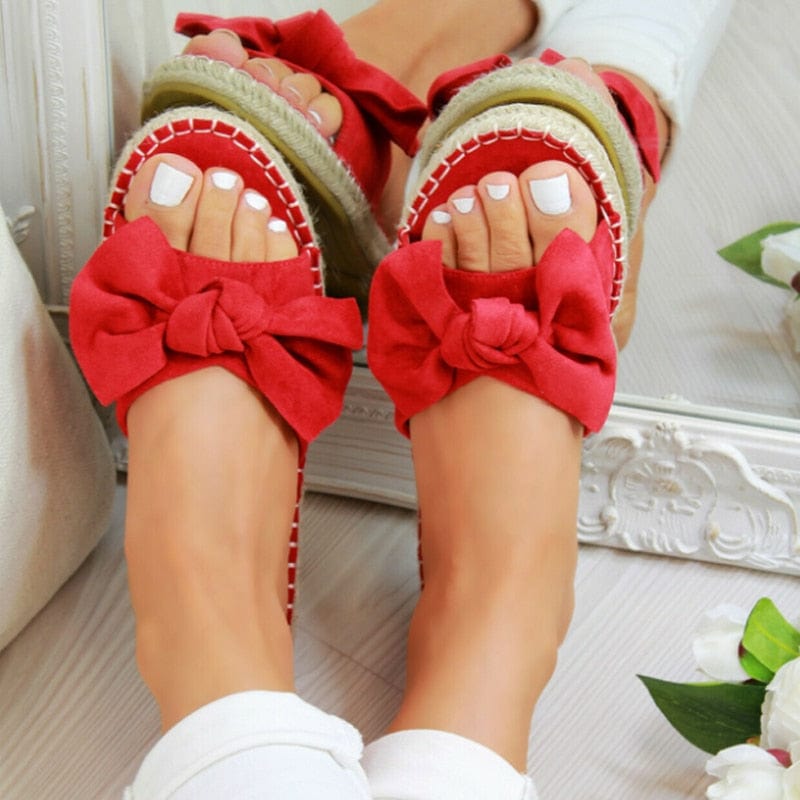 Hemp rope plus size bow sandals female solid color ladies flowers