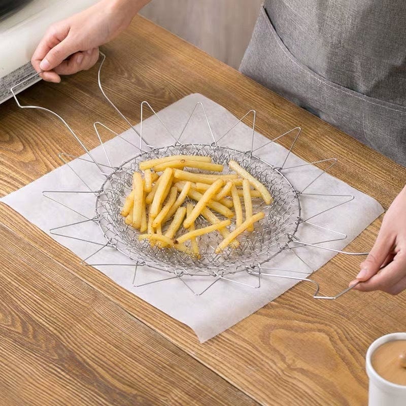 Stainless Steel Deep-fried Large Noodle Kitchen French Fries Tools Drain Basket Household Leak Net Spoon Folding Filter