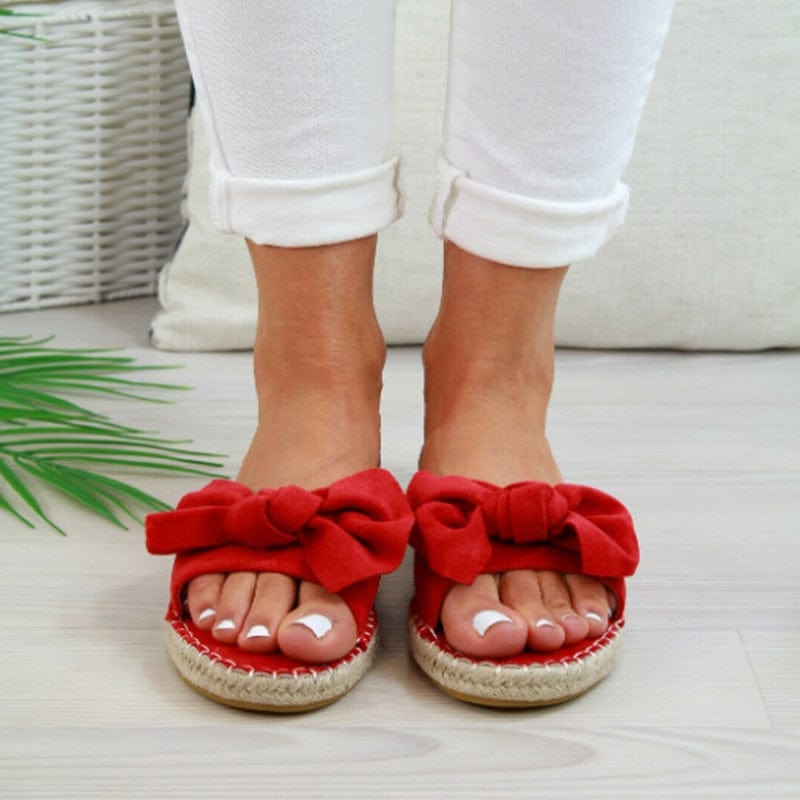 Hemp rope plus size bow sandals female solid color ladies flowers