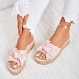 Hemp rope plus size bow sandals female solid color ladies flowers