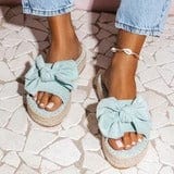 Hemp rope plus size bow sandals female solid color ladies flowers