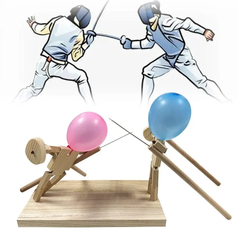 Balloon Bamboo Man Battle Wooden Fighter with Inflatable Head Fast-Paced Balloon Fight Wooden Bots Battle Game for 2 Players