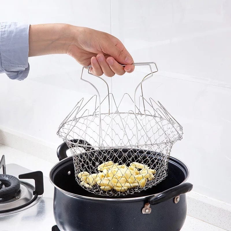 Stainless Steel Deep-fried Large Noodle Kitchen French Fries Tools Drain Basket Household Leak Net Spoon Folding Filter