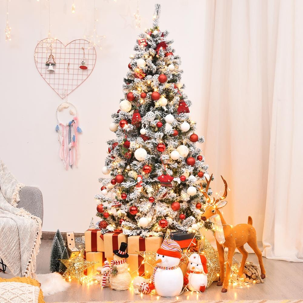 6ft Pre-Lit Premium Flocked Christmas Tree w/ 250 Lights