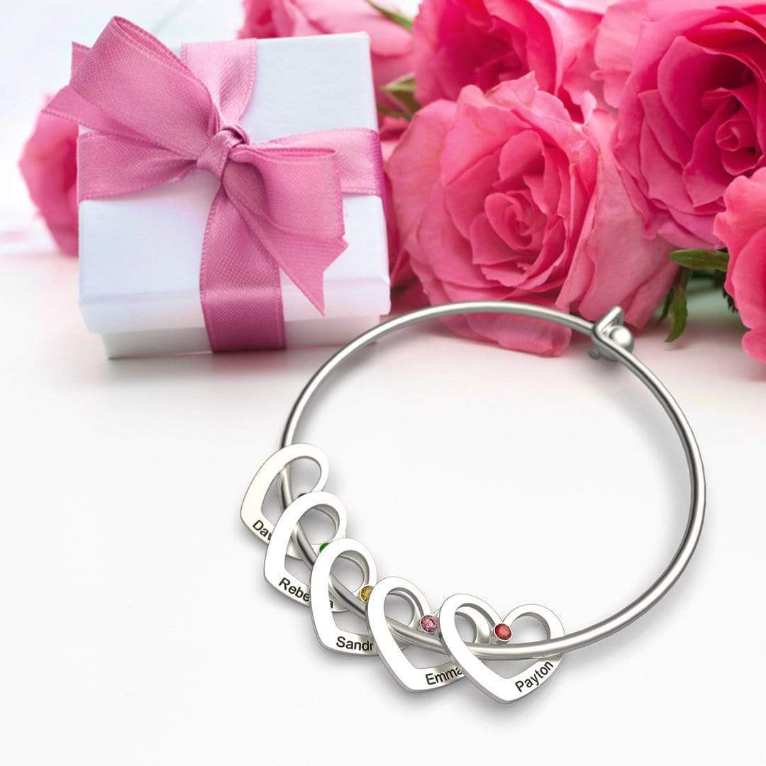 Mom's Love Legacy Bangle with Personalized Engravings and Birthstones